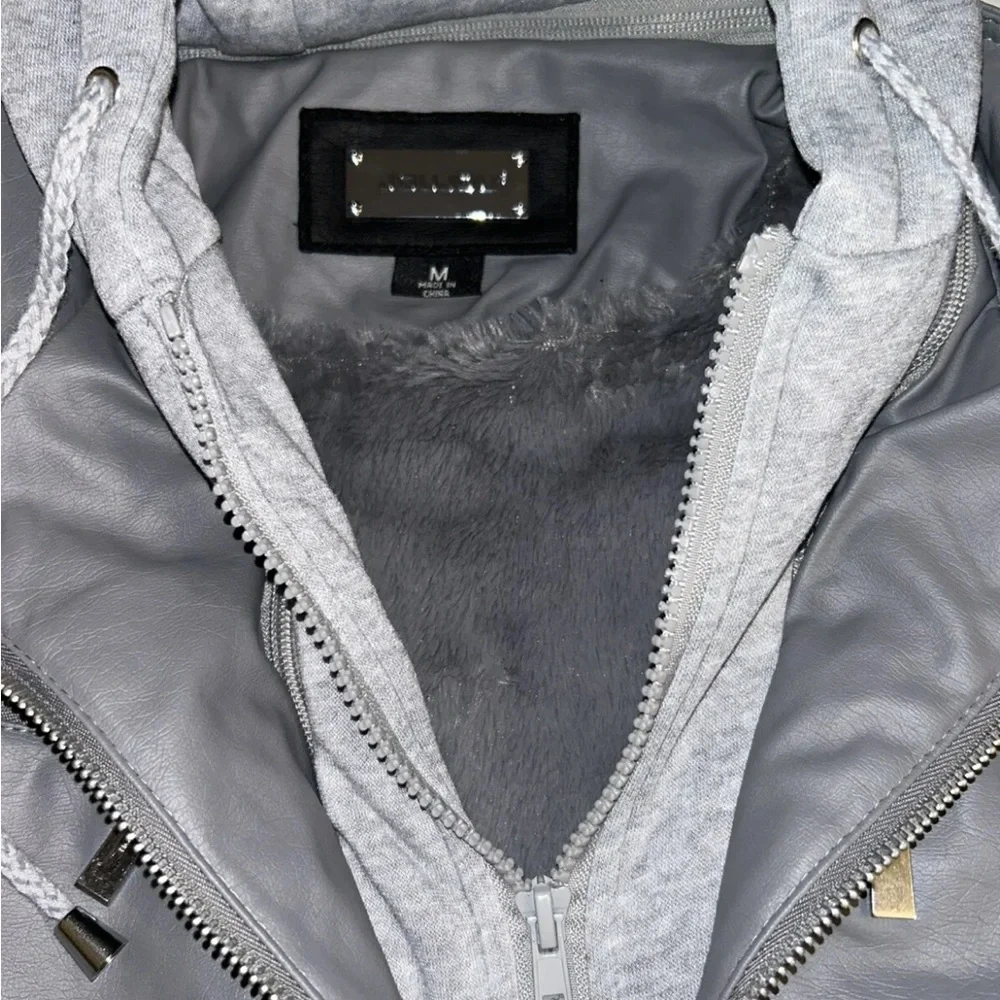 Jou Jou Vegan Leather Moto Jacket Gray Women’s Medium New With Tags - Picture 7 of 16